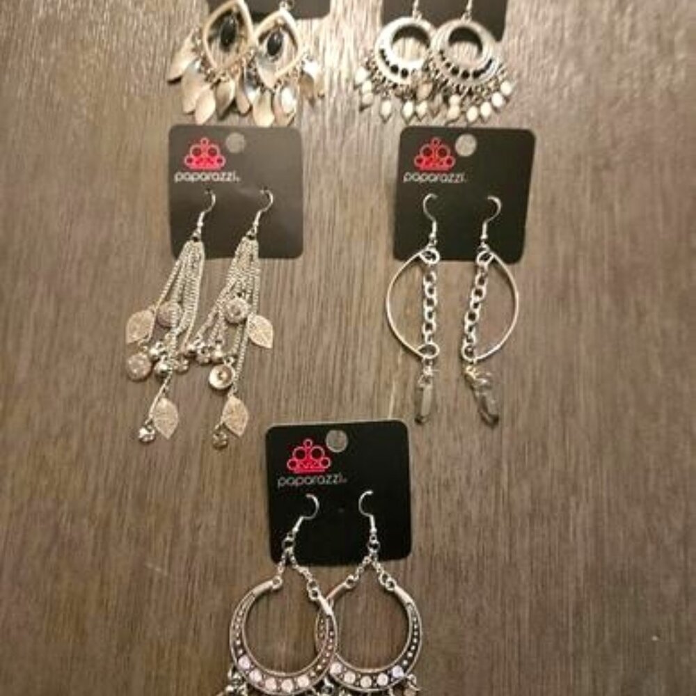 Beautiful Lot of 5 Silver Paparazzi Earrings!! Awesome Deal!! $15